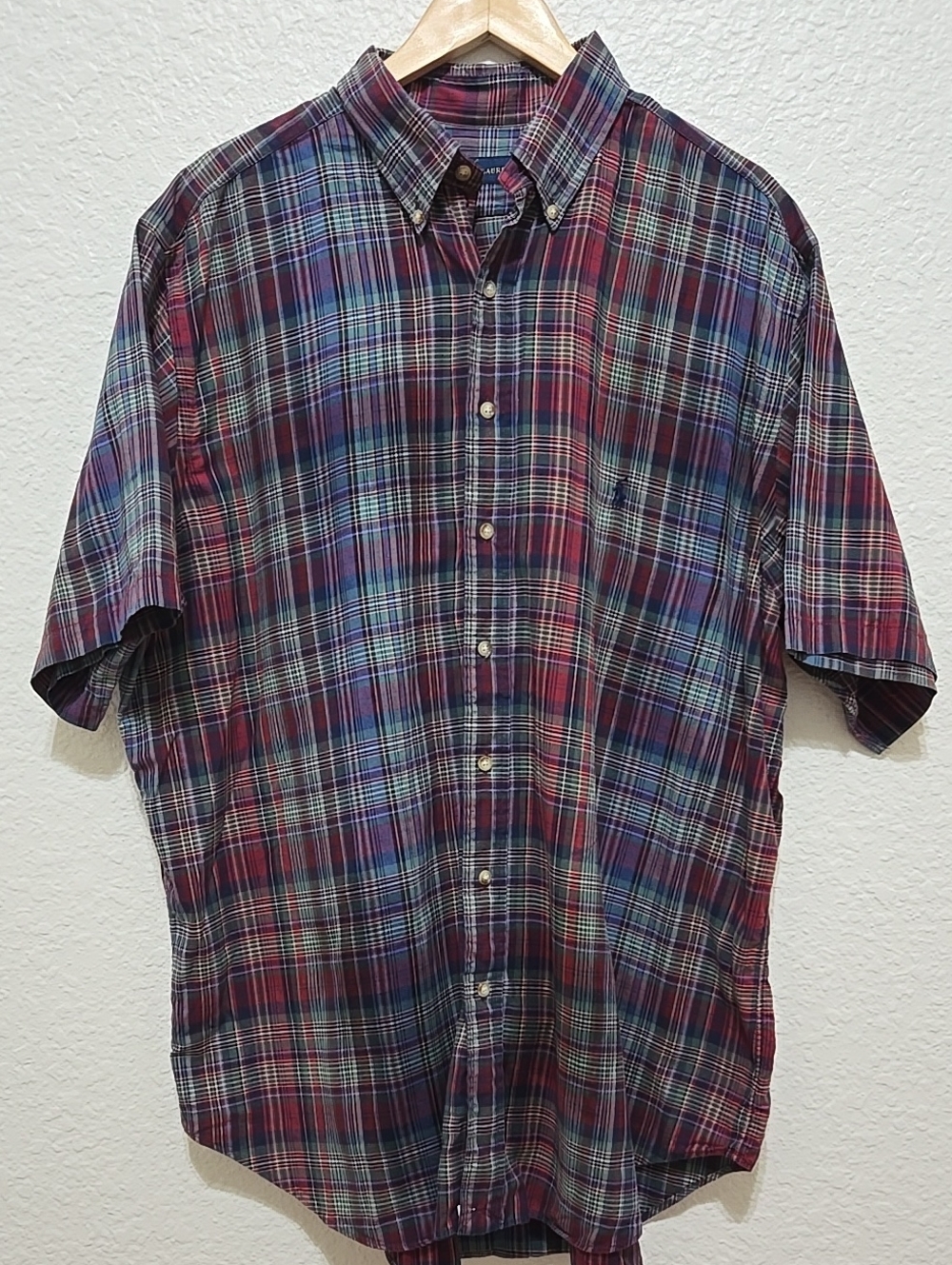 Ralph Lauren Blue Label 100% Cotton Short-Sleeve Plaid Button-Down Casual Shirt